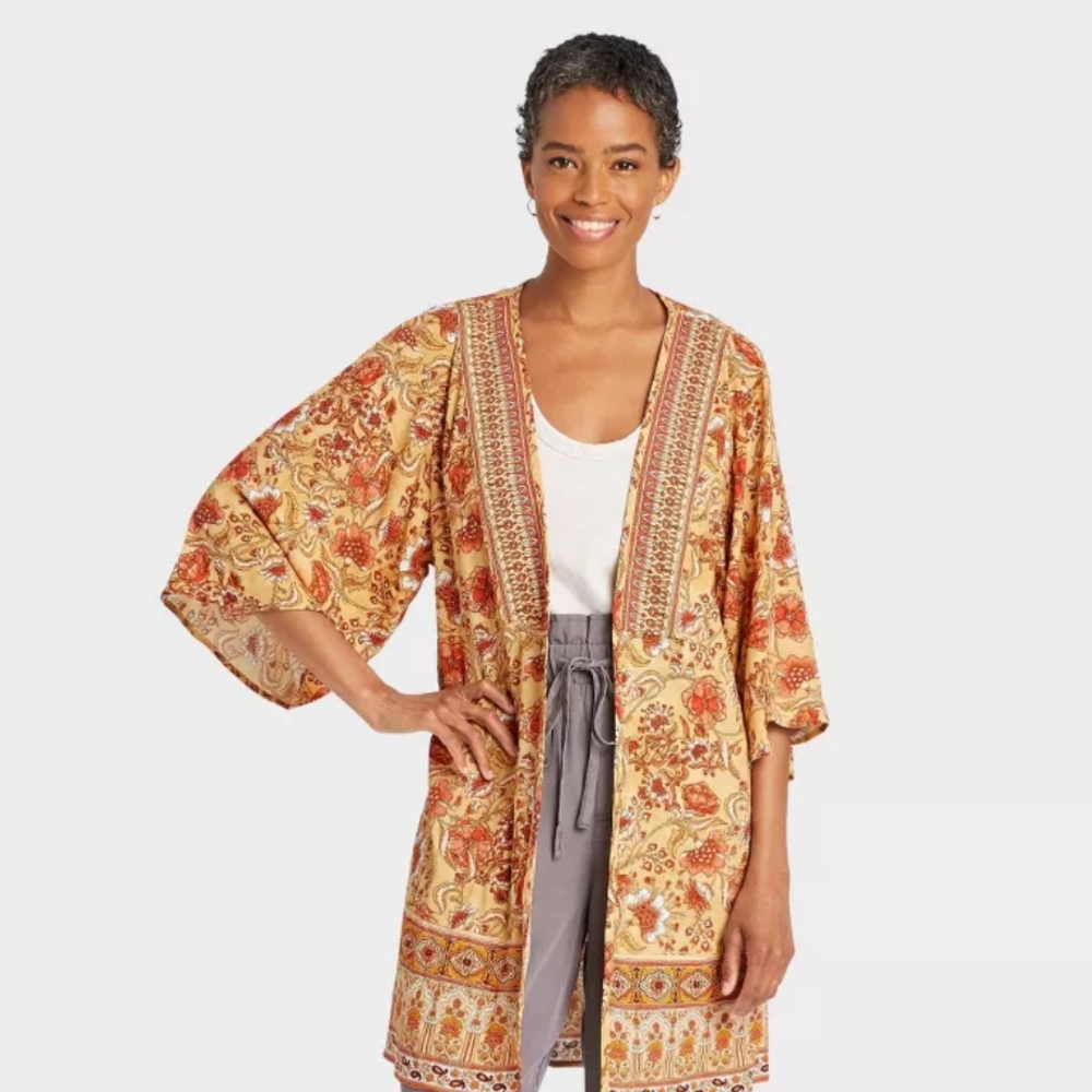 Knox Rose Light Breezy Open Front Kimono Blouse Women's M/L